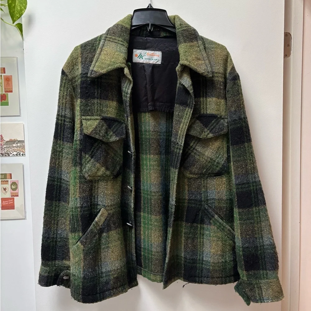 Vintage Green Plaid Wool Jacket - Picture 1 of 9